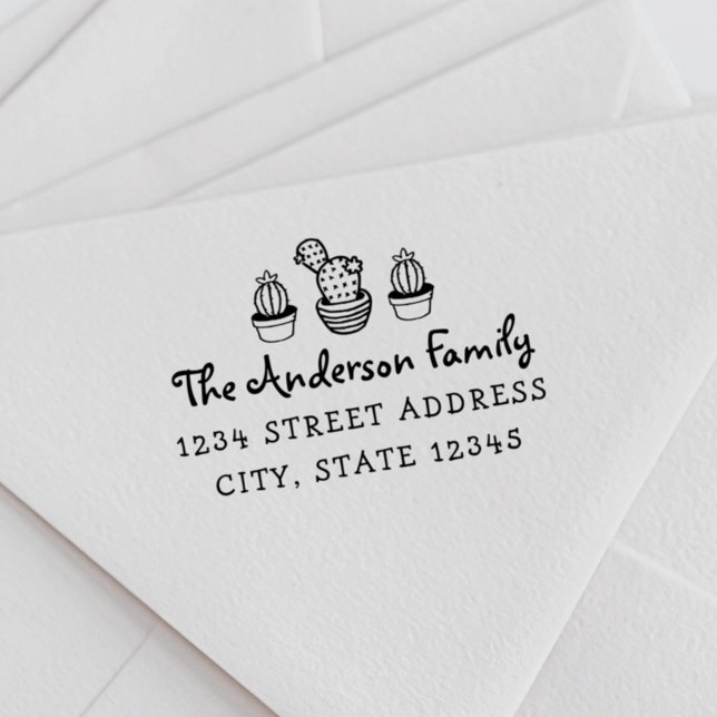 Cactus Personalised Family Name Return Address Self-inking Stamp (Creator Uploaded)