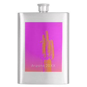 Cactus Photoart Pink Orange Custom Text Desert Hip Flask
