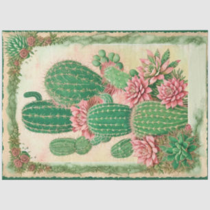Cactus Pink Flower Ephemera Collage Art No3 Tissue Paper