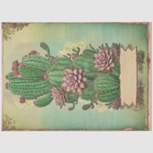 Cactus Pink Flower Ephemera Collage Art No5 Tissue Paper