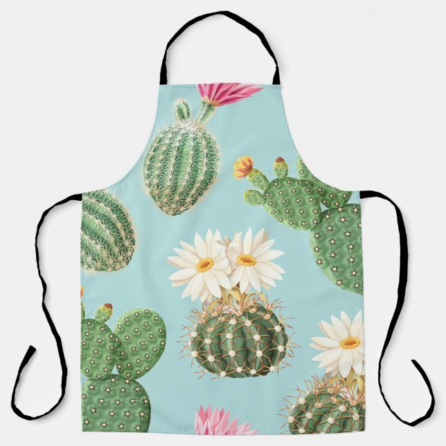 Cactus, pink flowers: light decor apron (Front)