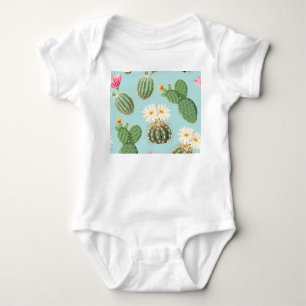Cactus, pink flowers: light decor baby bodysuit