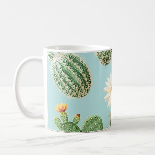 Cactus, pink flowers: light decor coffee mug (Left)