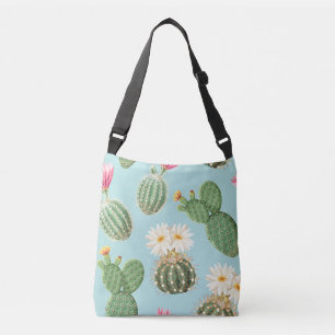 Cactus, pink flowers: light decor crossbody bag