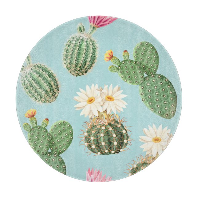 Cactus, pink flowers: light decor cutting board (Front)
