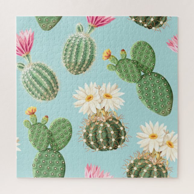 Cactus, pink flowers: light decor jigsaw puzzle (Vertical)