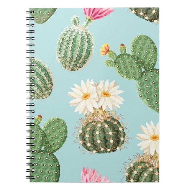 Cactus, pink flowers: light decor notebook (Front)