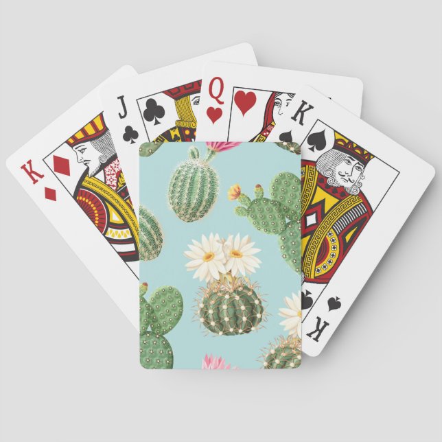 Cactus, pink flowers: light decor playing cards (Back)