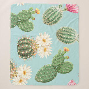 Cactus, pink flowers: light decor sherpa blanket
