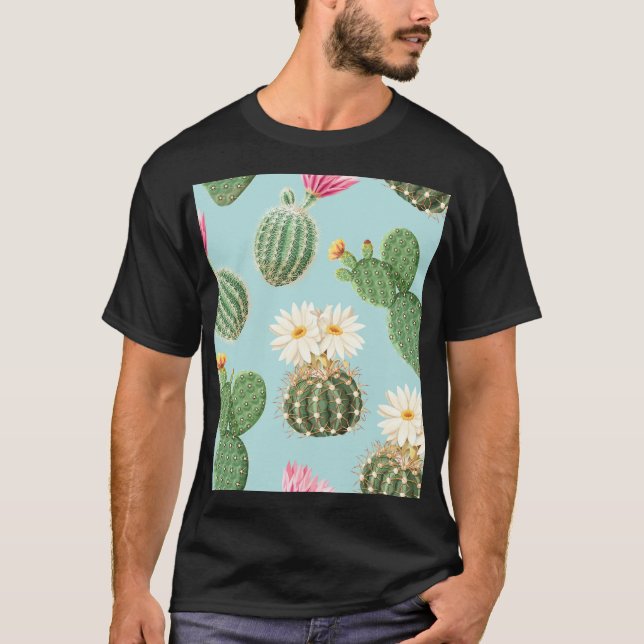 Cactus, pink flowers: light decor T-Shirt (Front)