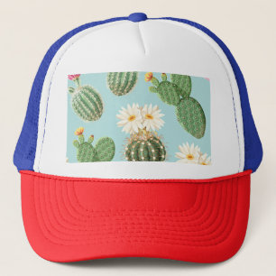 Cactus, pink flowers: light decor trucker hat