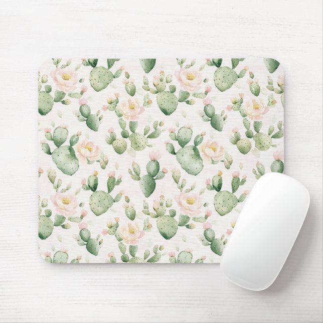 Cactus Pink Flowers Mouse Pad (With Mouse)