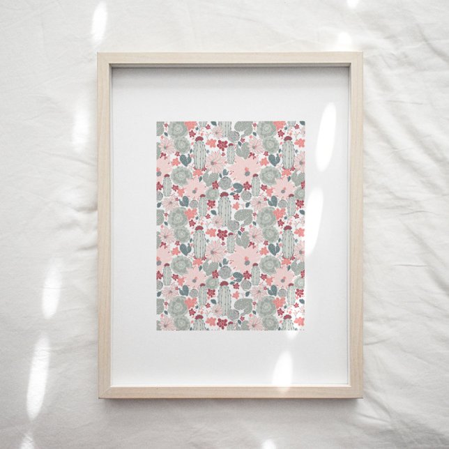 Cactus Pink Green Floral Pattern Art Print (Creator Uploaded)