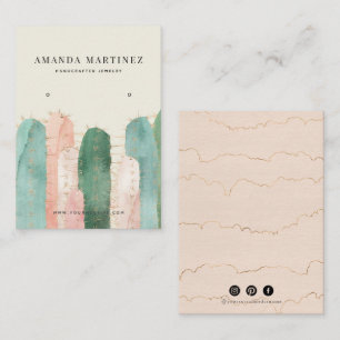 Cactus Pink Green Watercolor Earring Business Card
