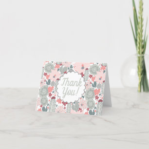 Cactus Pink Mint Succulents Cacti Plants Thank You Card