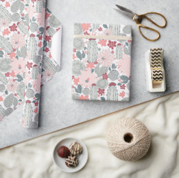 Cactus Pink Mint Succulents Desert Plants Wrapping Paper