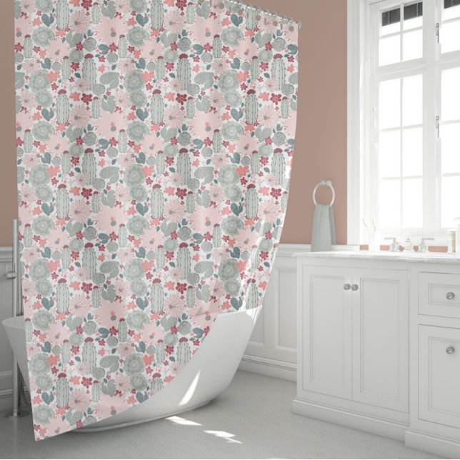 Cactus Pink Mint Succulents Pattern Shower Curtain (Cactus Pink Mint Succulents Pattern Shower Curtain from Studio Posies.)