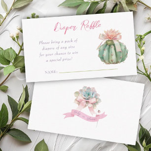 Cactus Pink Ribbon Baby Girl Shower Diaper Raffle Enclosure Card