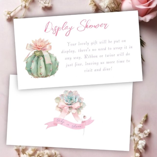 Cactus Pink Ribbon Baby Girl Shower Display Shower Enclosure Card (Creator Uploaded)