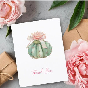Cactus Pink Ribbon Baby Girl Shower Thank You Card
