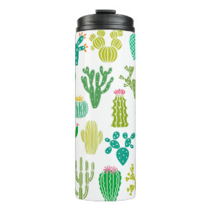 Cactus plant and flower vintage set isolated on wh thermal tumbler