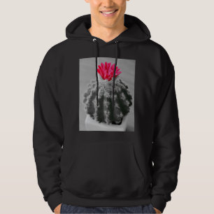 Cactus Plant Black White Photo With Pink Flower Hoodie