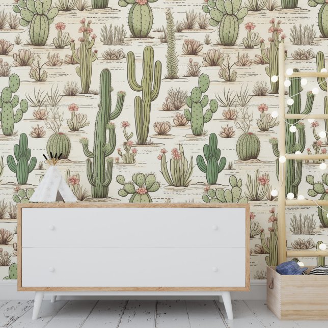 Cactus Plant Flowers Western Desert Landscape Wallpaper (Creator Uploaded)