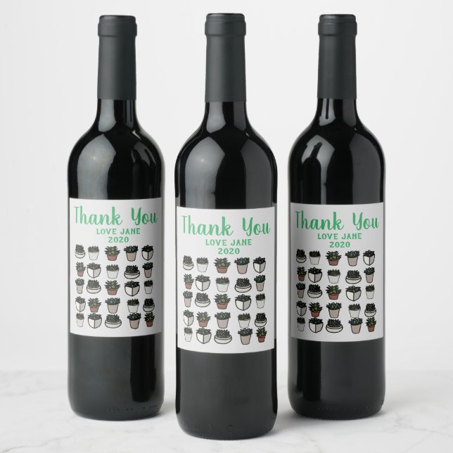 Cactus plant funky pattern wine label (Bottles)