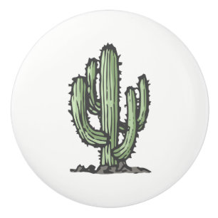 Cactus Plant Hand Drawn Illustration Ceramic Knob