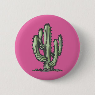 Cactus Plant Hand Drawn Illustration Pink 6 Cm Round Badge