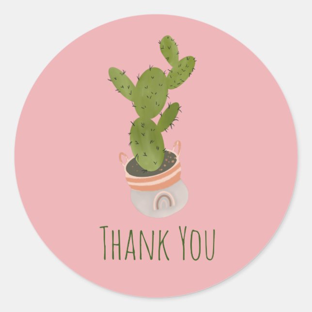 Cactus Plant Rainbow Basket Hand Drawn Classic Round Sticker (Front)
