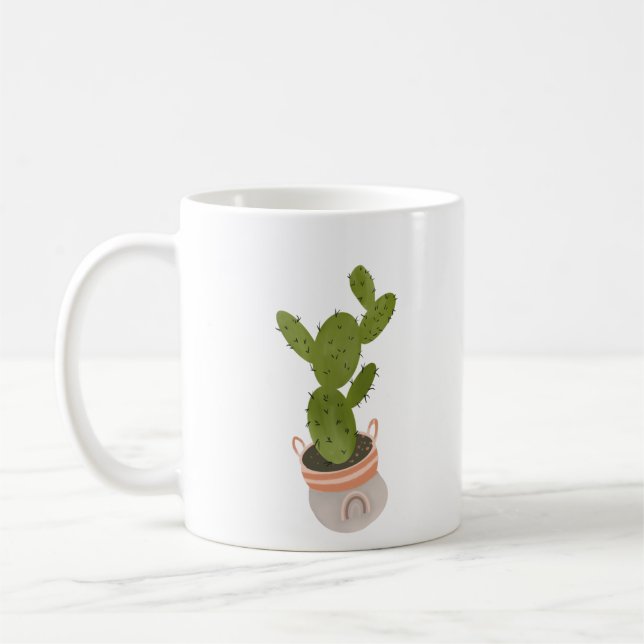 Cactus Plant Rainbow Basket Hand Drawn Coffee Mug (Left)