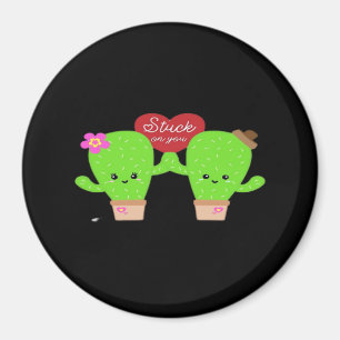 Cactus Plant Stuck On You Couples Heartfelt Design Magnet