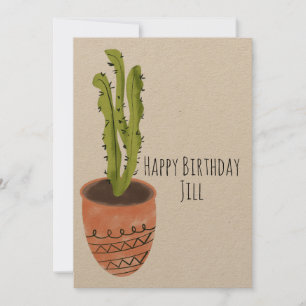Cactus Plant Terracotta Hand Drawn Birthday Invitation