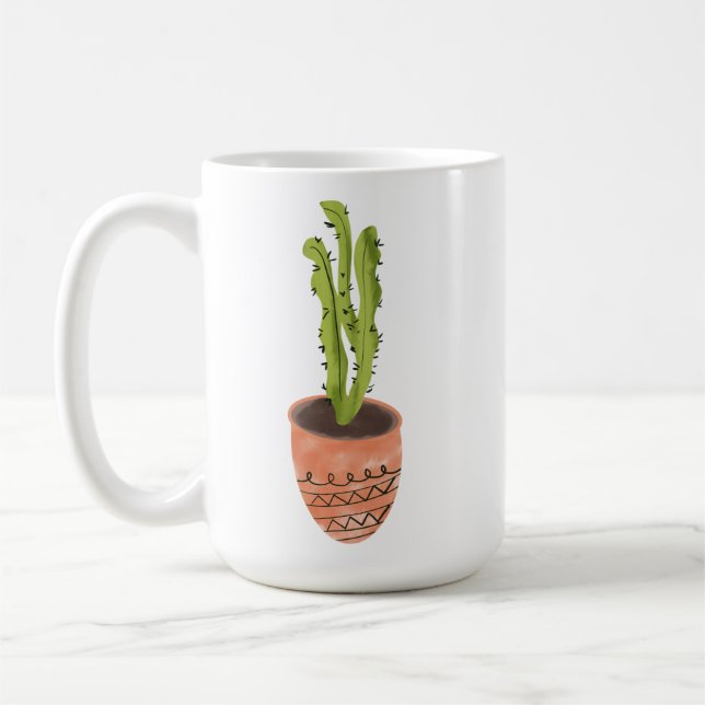 Cactus Plant Terracotta Hand Drawn  Coffee Mug (Left)