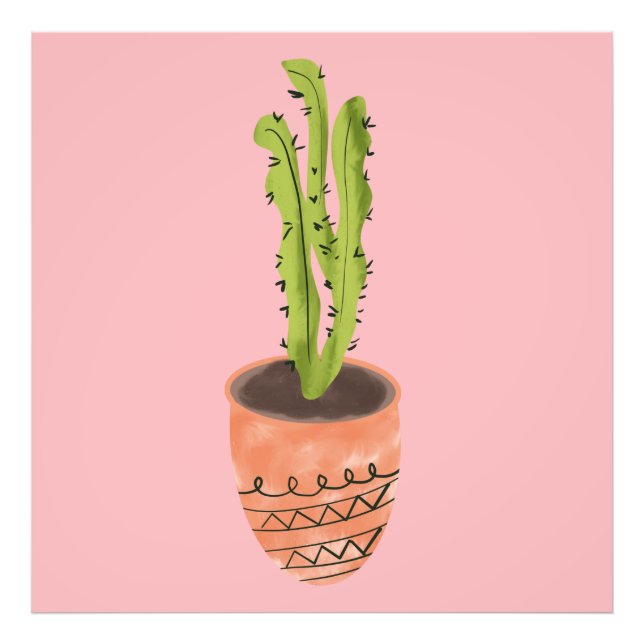 Cactus Plant Terracotta Hand Drawn Pink  Photo Print (Front)