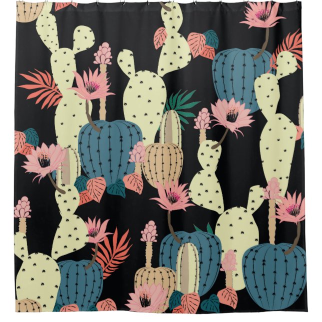 Cactus Plant: Vintage Botanical Pattern Shower Curtain (Front)