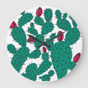 Cactus plant, vintage green seamless pattern. large clock