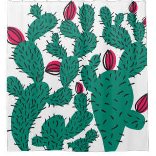 Cactus plant, vintage green seamless pattern. shower curtain