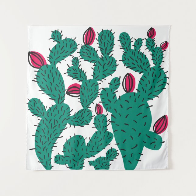 Cactus plant, vintage green seamless pattern. tapestry (Front)