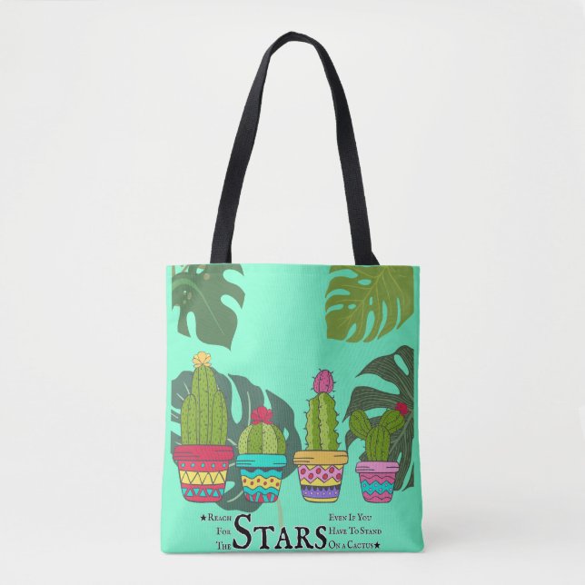 Cactus plant with quote  tote bag (Front)