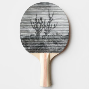 Cactus Plants On Wood Planks Black And White Photo Ping Pong Paddle