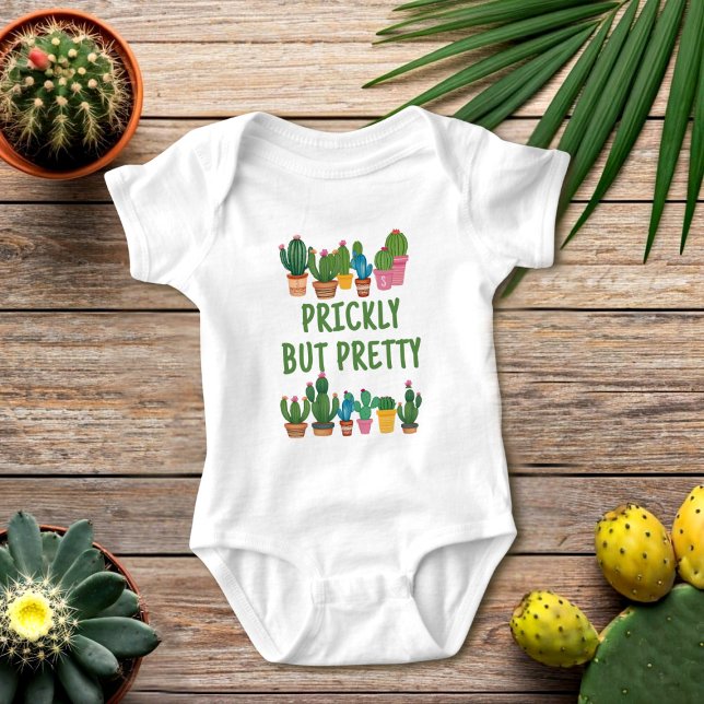 Cactus Plants Prickly but Pretty Baby Bodysuit (Prickly but pretty! Handle with care. A cute cactus theme baby bodysuit with space for your initial)