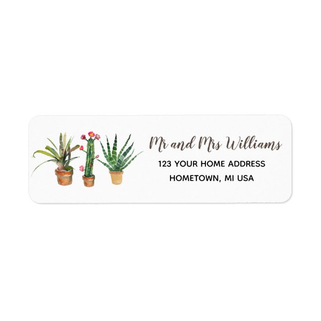 Cactus Plants Succulent Return Address Label (Front)