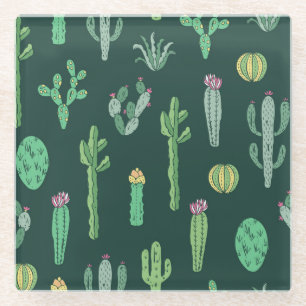 Cactus Plants: Vintage Seamless Background Glass Coaster