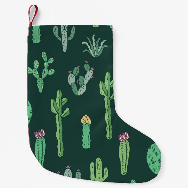 Cactus Plants: Vintage Seamless Background Small Christmas Stocking (Front)