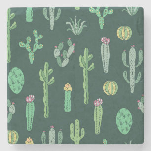 Cactus Plants: Vintage Seamless Background Stone Coaster