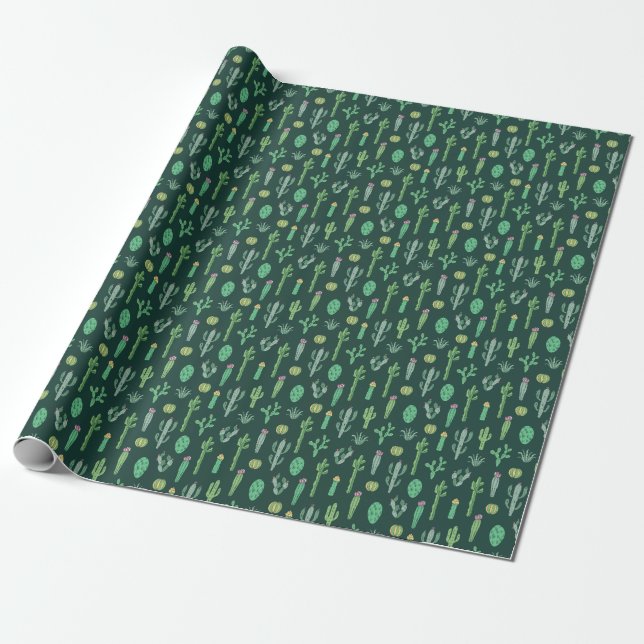 Cactus Plants: Vintage Seamless Background Wrapping Paper (Unrolled)