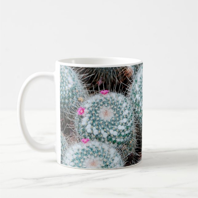Cactus Plants with Tiny Pink Flowers Coffee Mug (Left)