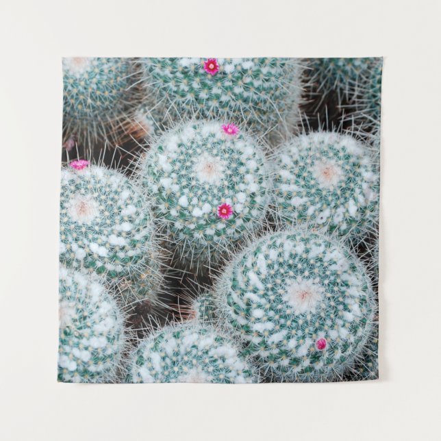 Cactus Plants with Tiny Pink Flowers Tapestry (Front)